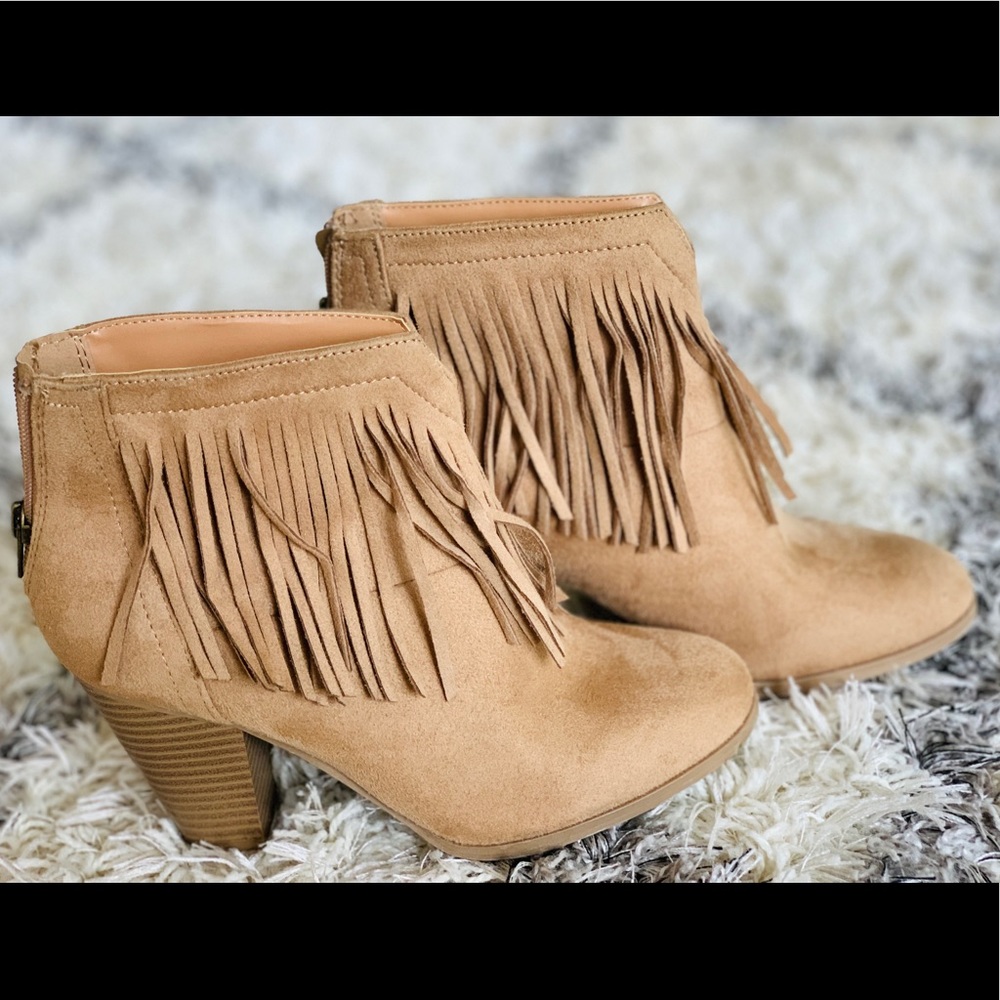 Soda ankle fringe booties.